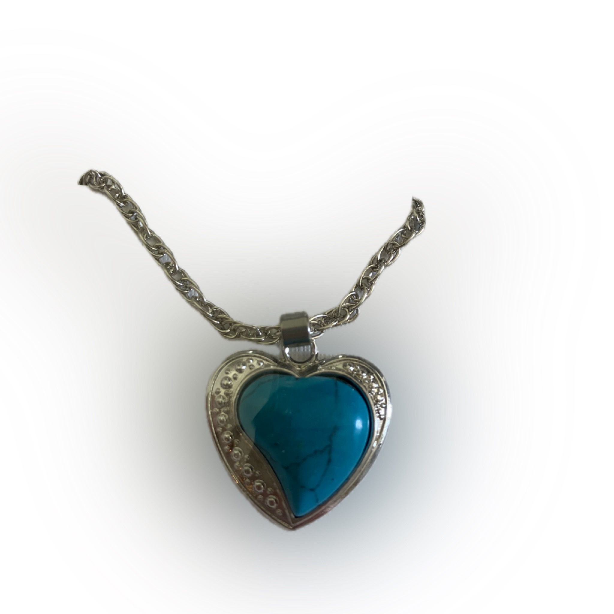 Silver Heart Necklace With Authentic Turquoise Stone